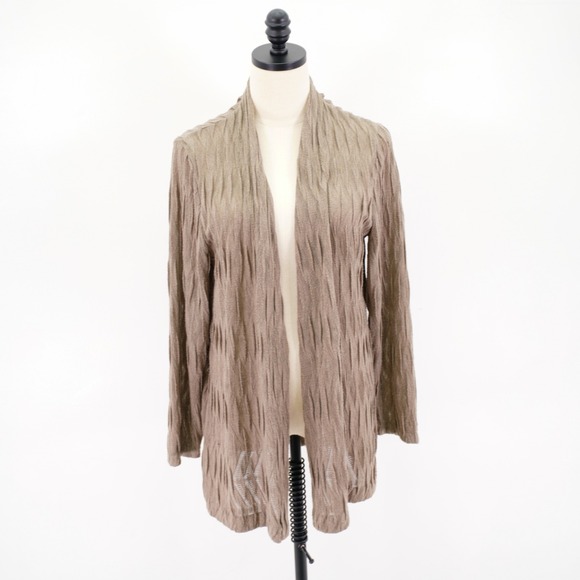 Jones‎ New York Collection Sweater Textured Open Front Cardigan Beige Large - Picture 1 of 8